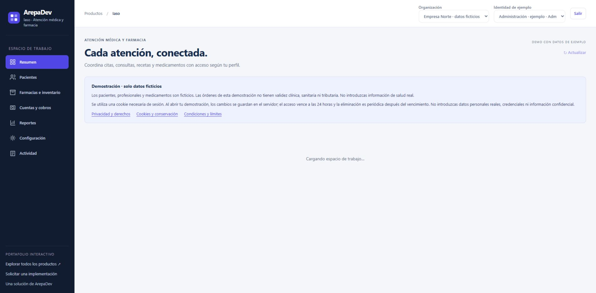 Iaso en funcionamiento con una consulta ficticia